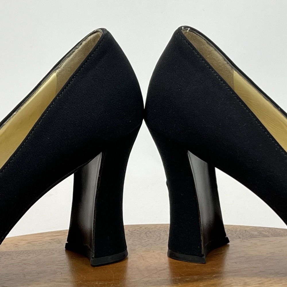 Womens Prada Black Fabric Vintage Slip On Flared Block Heel‎ Pumps Size EU 37.5 - Picture 6 of 9